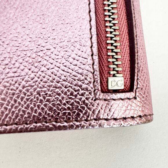 Dolce and Gabbana Trifold Metallic Dauphine Leather Small Wallet w/ Crystal Logo - Picture 11 of 13